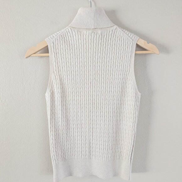 Vintage Wainscott Sleeveless Cable Knit Turtleneck Sweater Vest in Beige - M - Picture 5 of 6